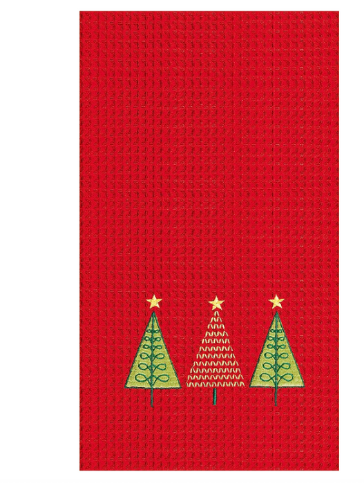 Three Trees Cotton Christmas Embroidered Waffle Towel