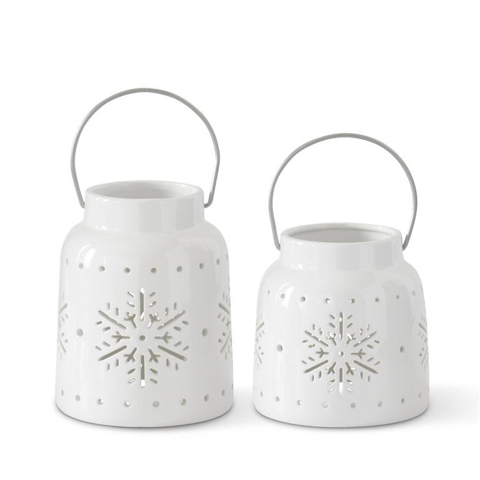 Snowflake Cutout White Ceramic Lanterns - 2 Sizes