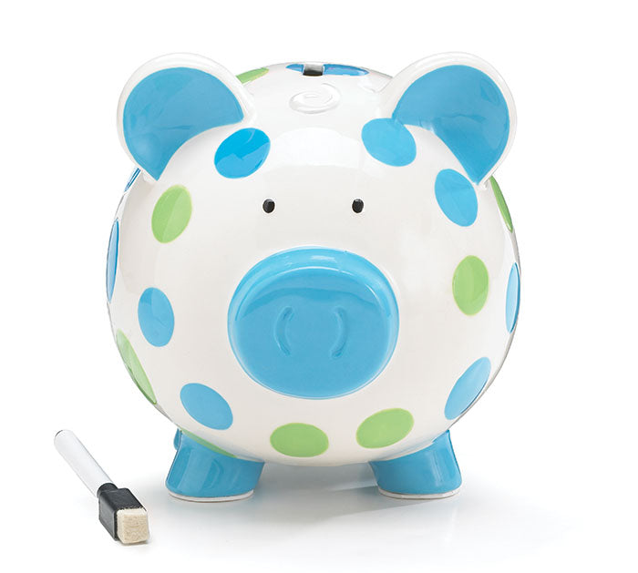 Blue/Green Dot Ceramic Pig Bank