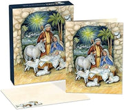 Set of Christmas cards with nativity scene design featuring Mary, Joseph, and baby Jesus.