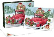 Set of Christmas cards with a red truck and presents design.