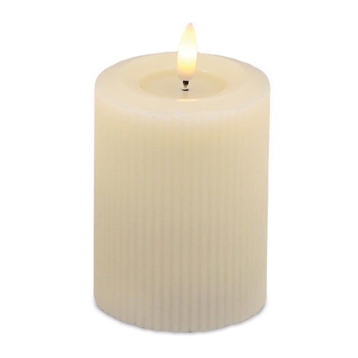 White candle with flame on a white background