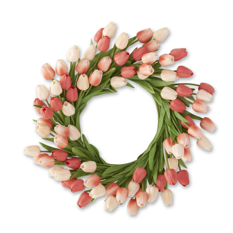 Coral & Peach Real Touch Mini Tulip Wreath - 22"
