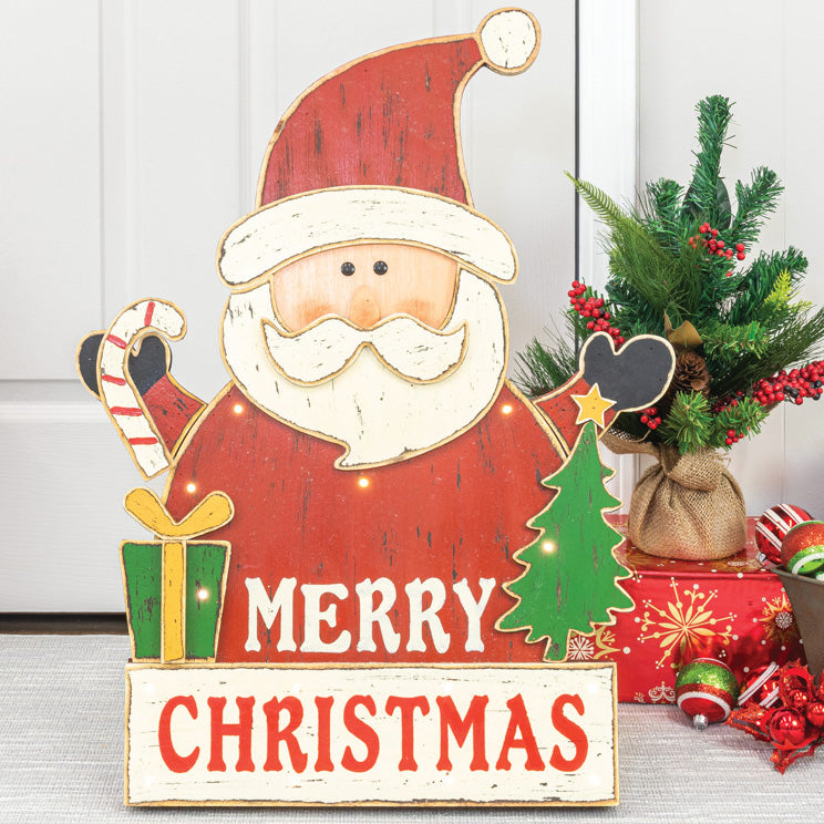 Wooden Santa Greeter with Lights
