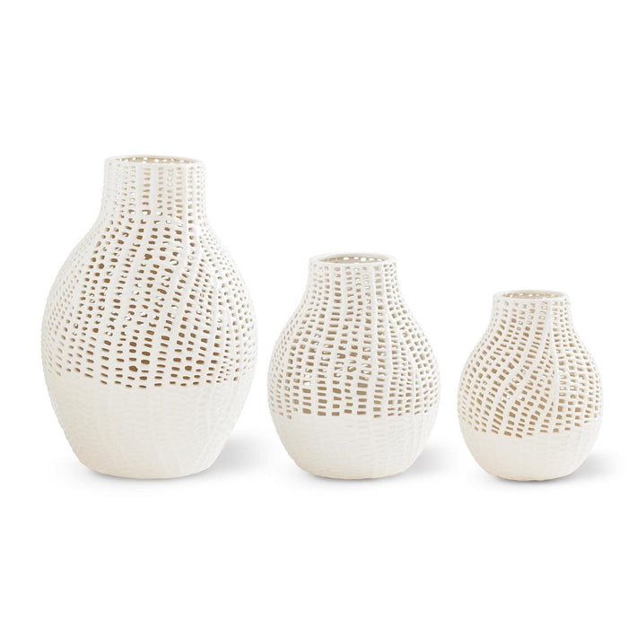 White Ceramic Basket Weave Vase