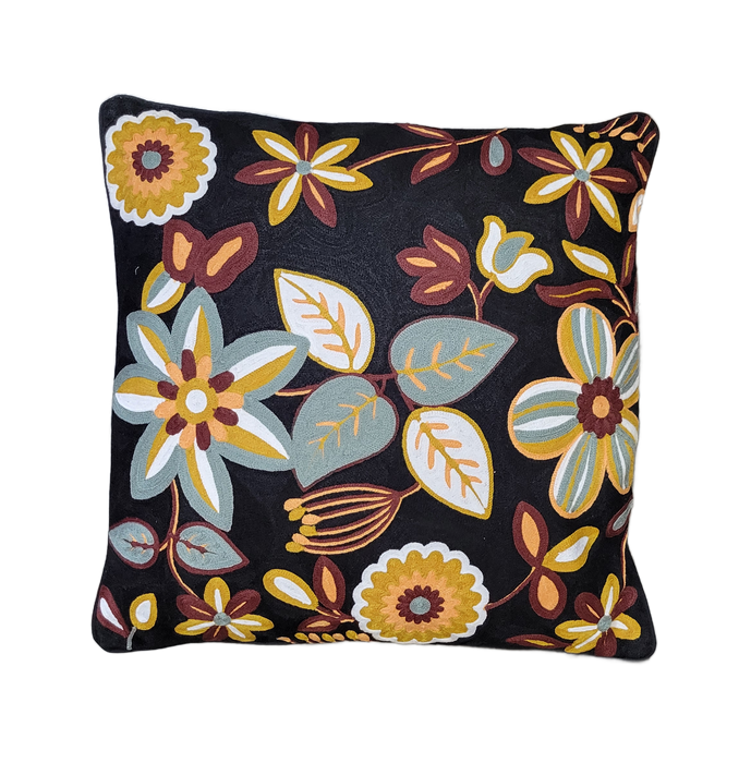 Embroidered Multi-Color Floral Pillow