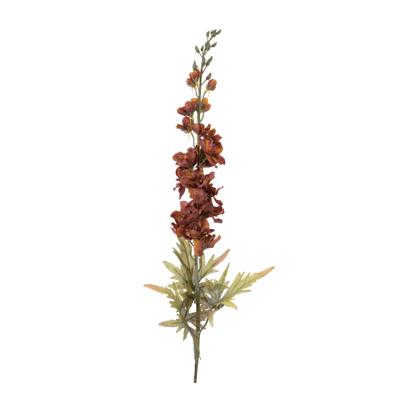 Artificial plant branch with red flowers and green leaves on a white background