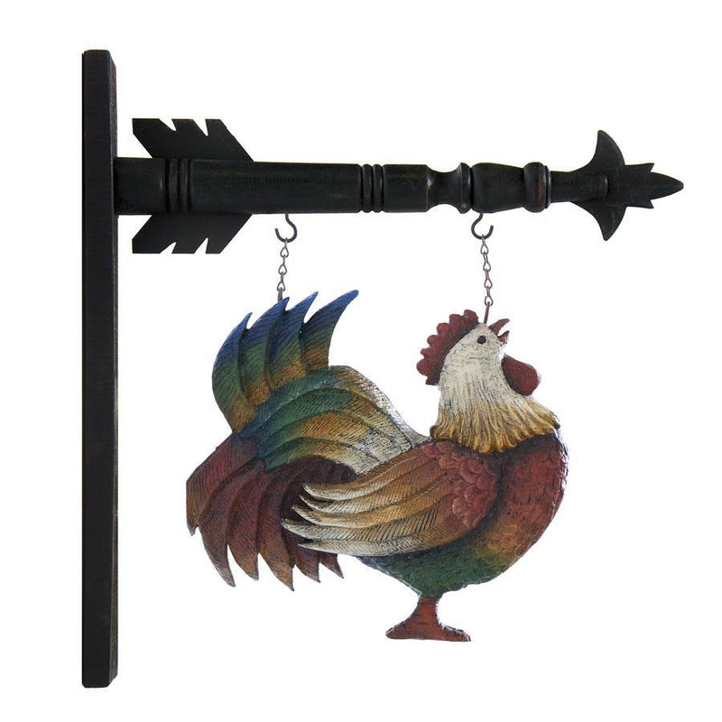 Decorative rooster wall hook with colorful rooster design on a white background