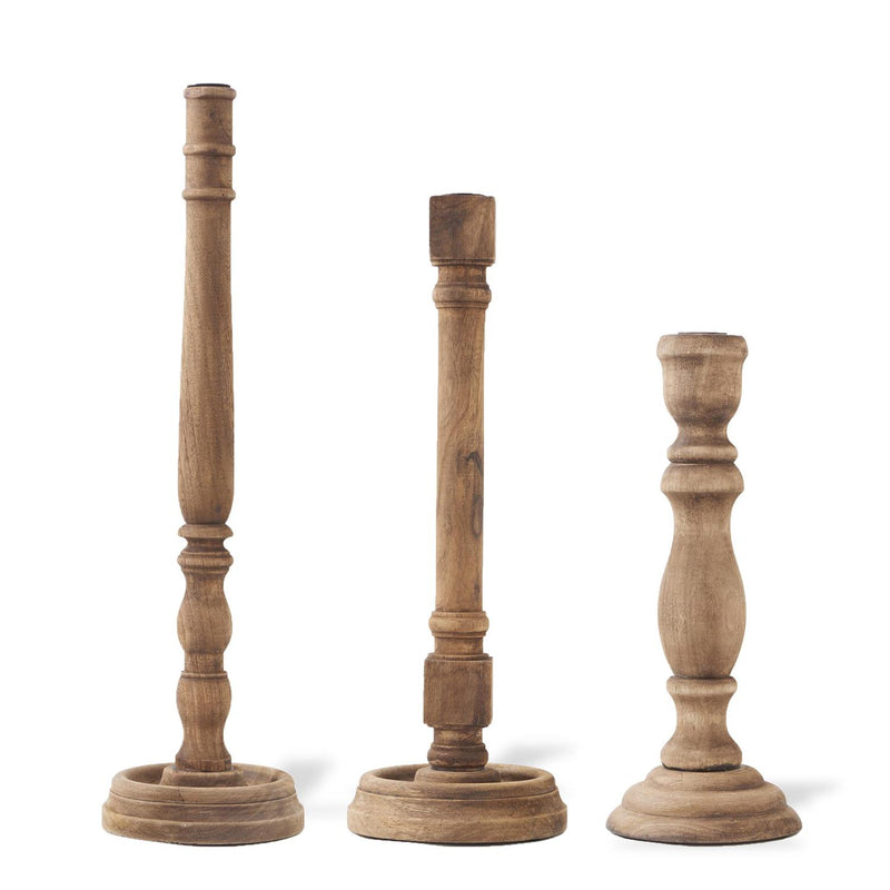 Brown Wood Taper Candle Holders