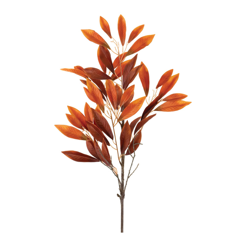 Artificial leaf branch with orange leaves on a white background