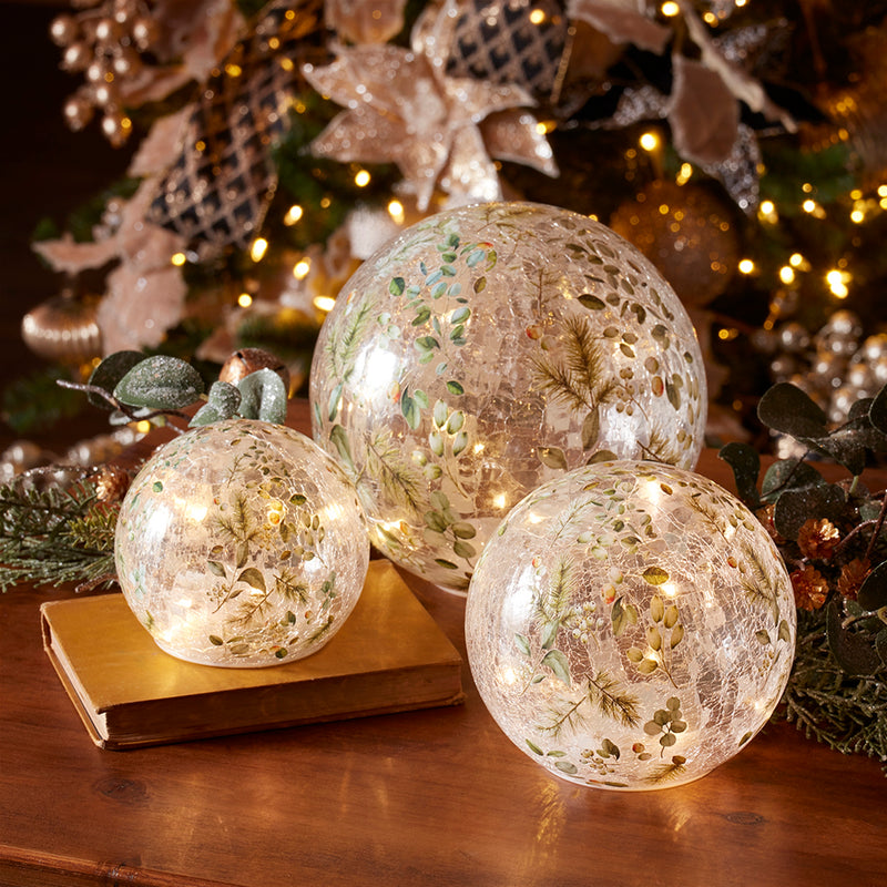 Pine and Berry Lighted Globe Set