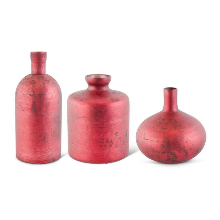 Antique Red Matte Glass Bottle Vases - 3 Styles