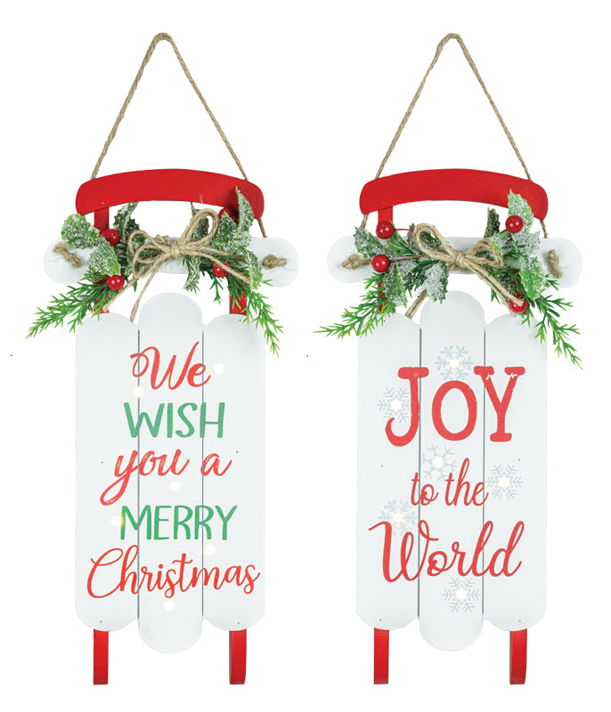 Red and White LED Christmas Sled Signs