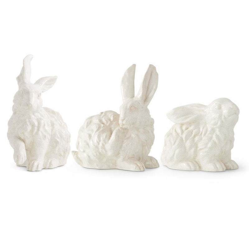 White Glazed Terracotta Bunny Figurines