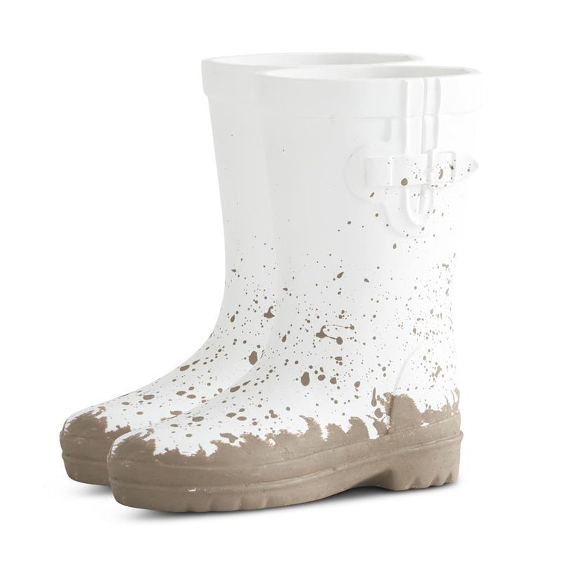 Pair of White Rain Boots Vase
