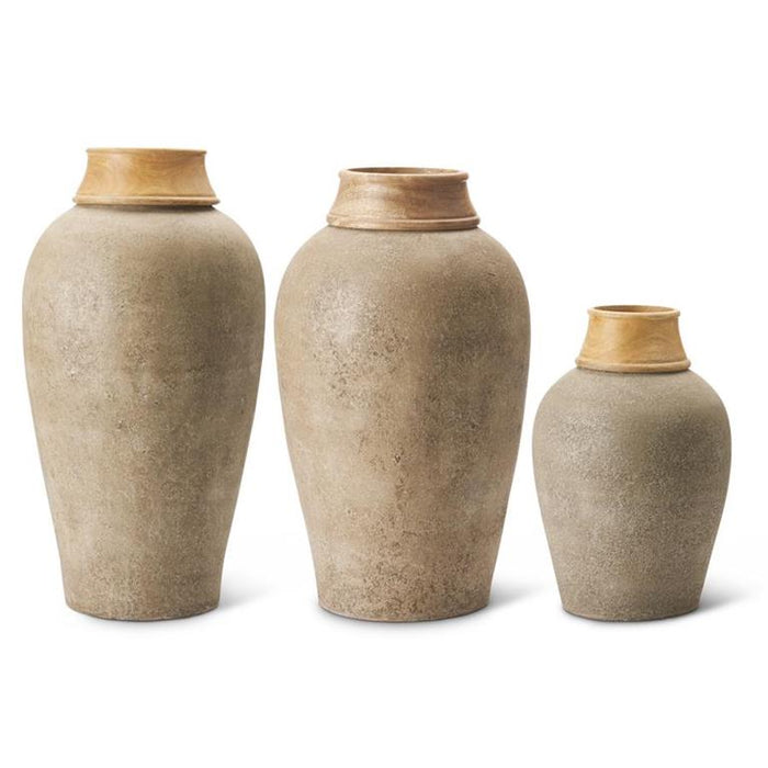Wood Neck Gray Terracotta Vases