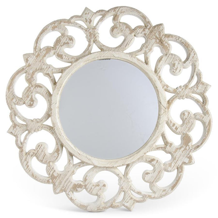 Whitewashed Wood Scroll Framed Wall Mirror