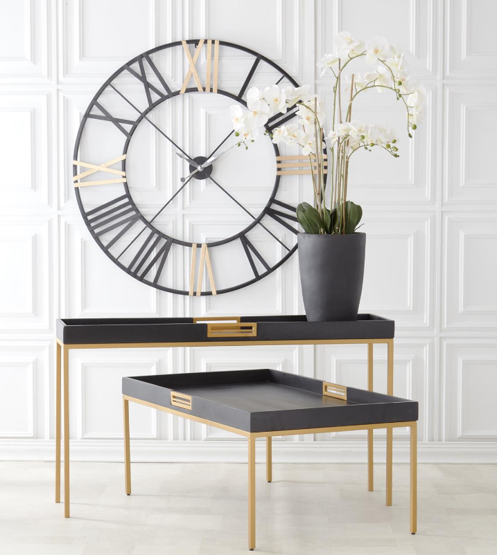 Open Back Black and Gold Metal Wall Clock - 48"