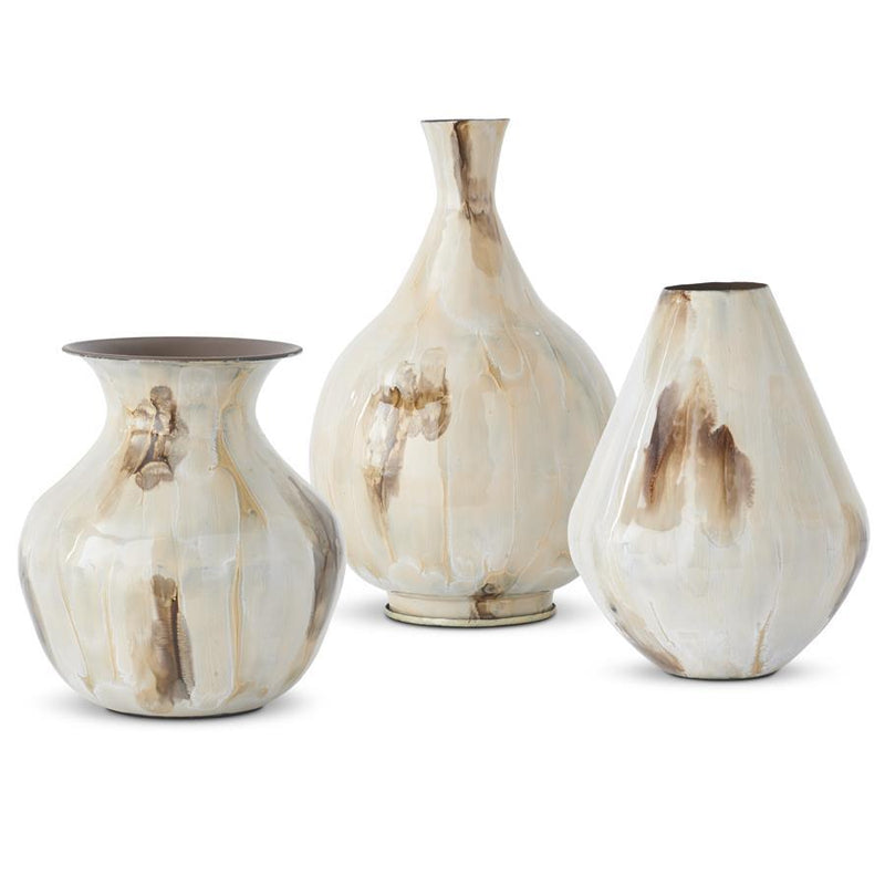 Cream & Brown Enameled Vases