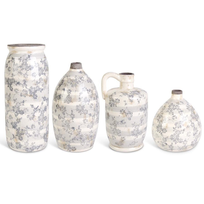 Ceramic Cream Crackle with Gray Floral Vases