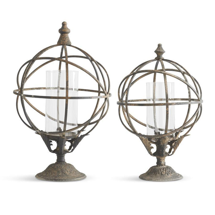 Distressed Metal Armillary Candle Holders