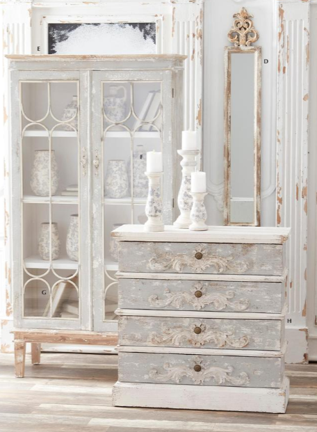 White Washed & Light Blue Four Drawer Chest