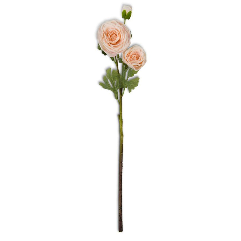 Artificial flower stem with peach-colored roses on a white background