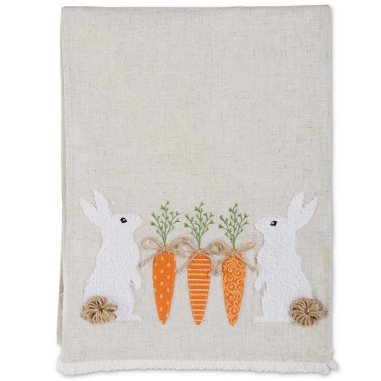 Linen Table Runner with Rabbits and Carrots - 72"