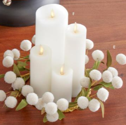 Cream Pompom with Green Eva Leaves Candle Ring