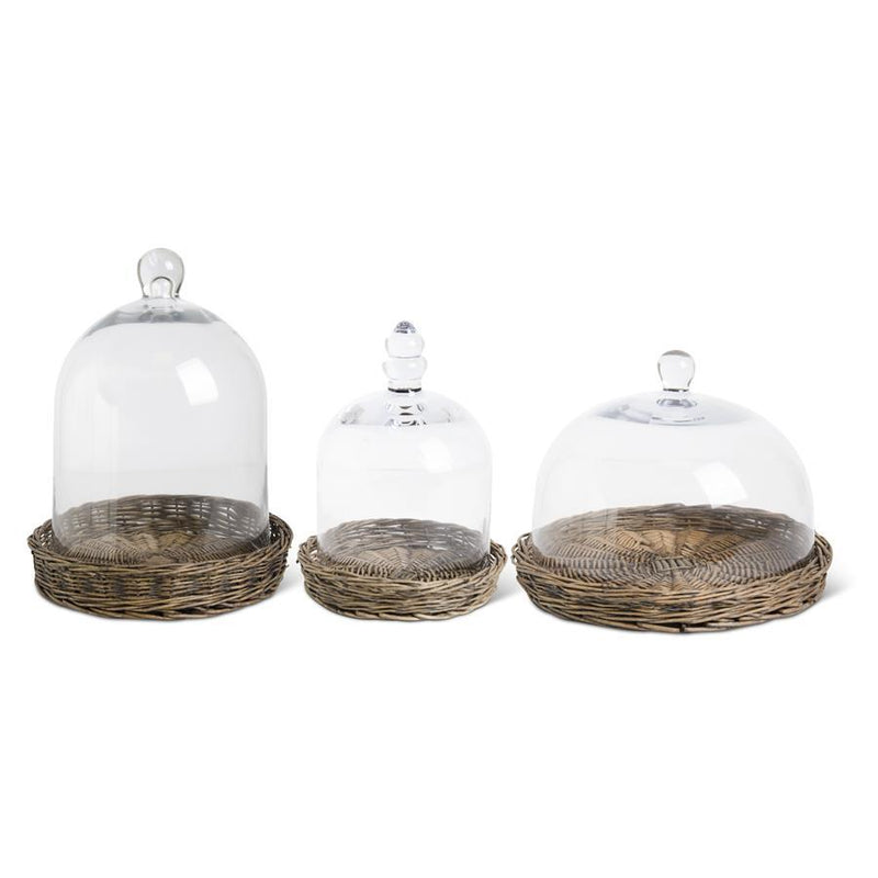 Glass Cloches with Wicker Trays