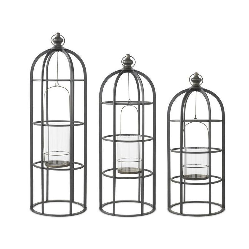 Black Metal Cage Lanterns with Removable Glass Hurricanes