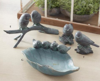 Patina Green & Gold Leaf Bird Feeder w/4 Birds