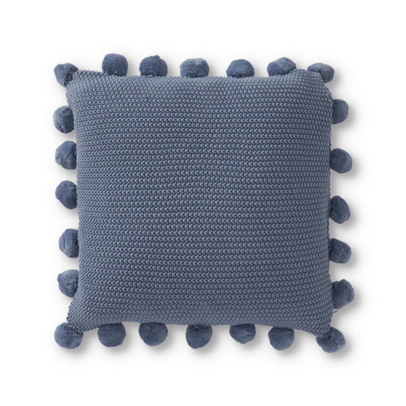 Light Blue Moss Stitch Knit Pillow w/Pompom Trim (Copy)