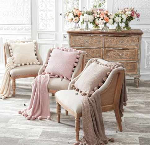 Cream Stitch Knit Pillow with Pompom Trim