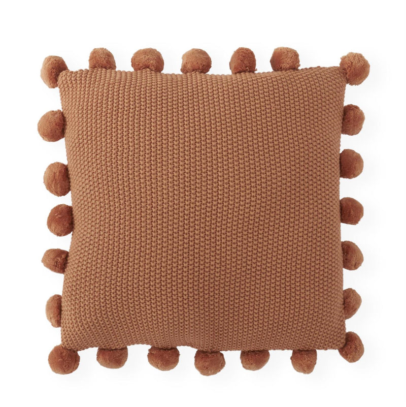 Rust Moss Stitch Knit Pillow with Pompom Trim