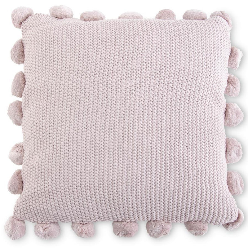 Pink Moss Stitch Knit Pillow w/Pompom Trim