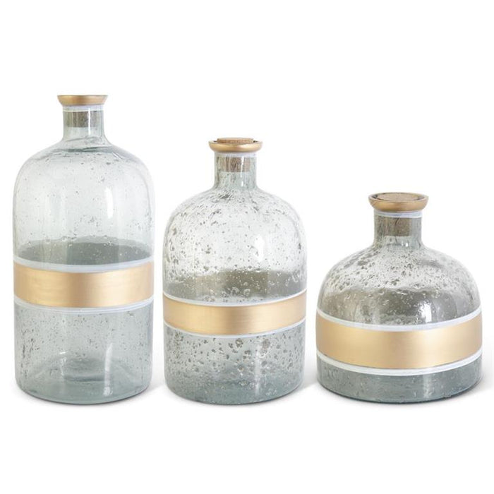 Crackled Glass Corked Bottles with Gold Top and Center Stripe