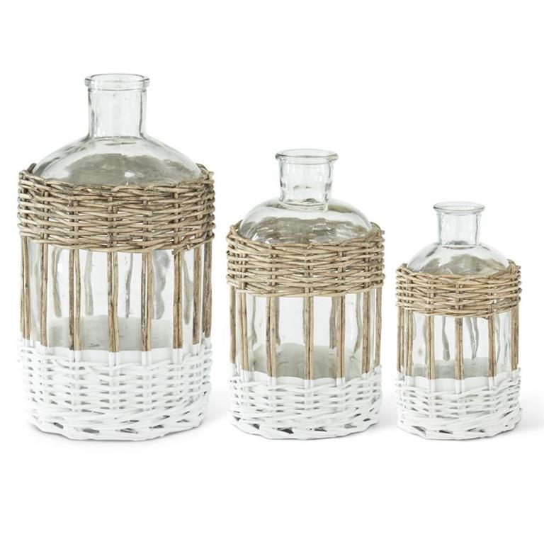 Clear Glass  Bottles in Wicker Sleeve