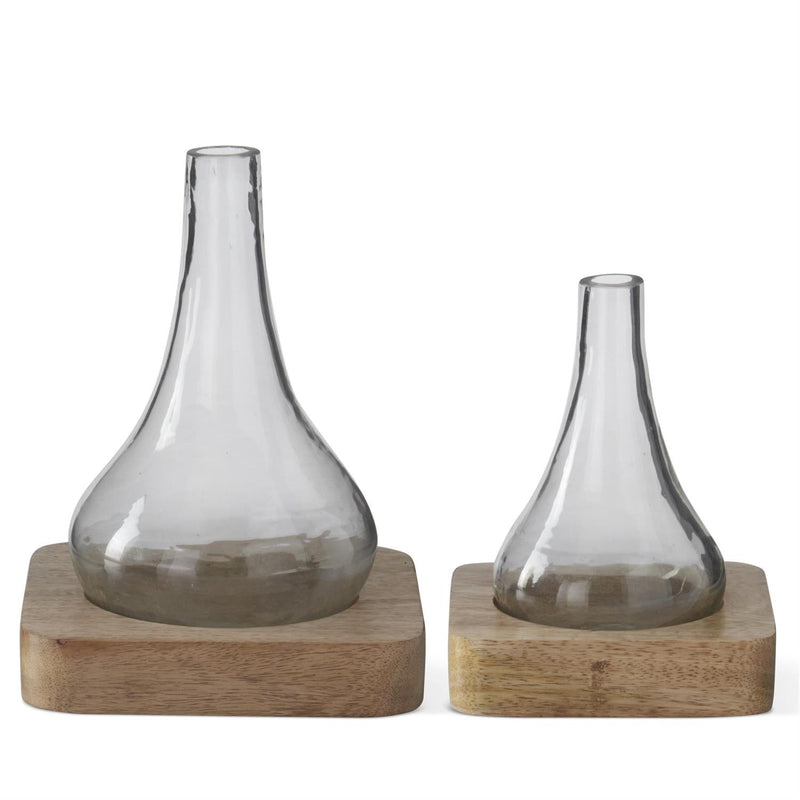 Bud Vases on Wood Trays Set of 2