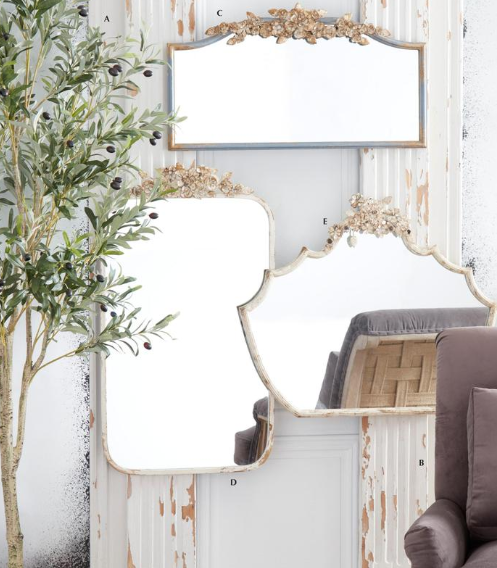 Blue and Gold Distressed Ornate Metal Framed Wall Mirror