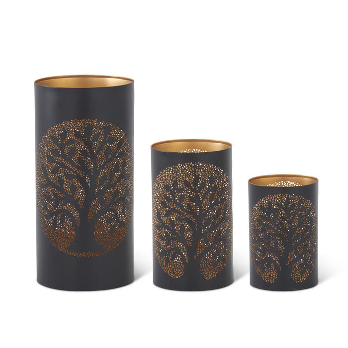 Black Metal Tree Punched in Candle Holders