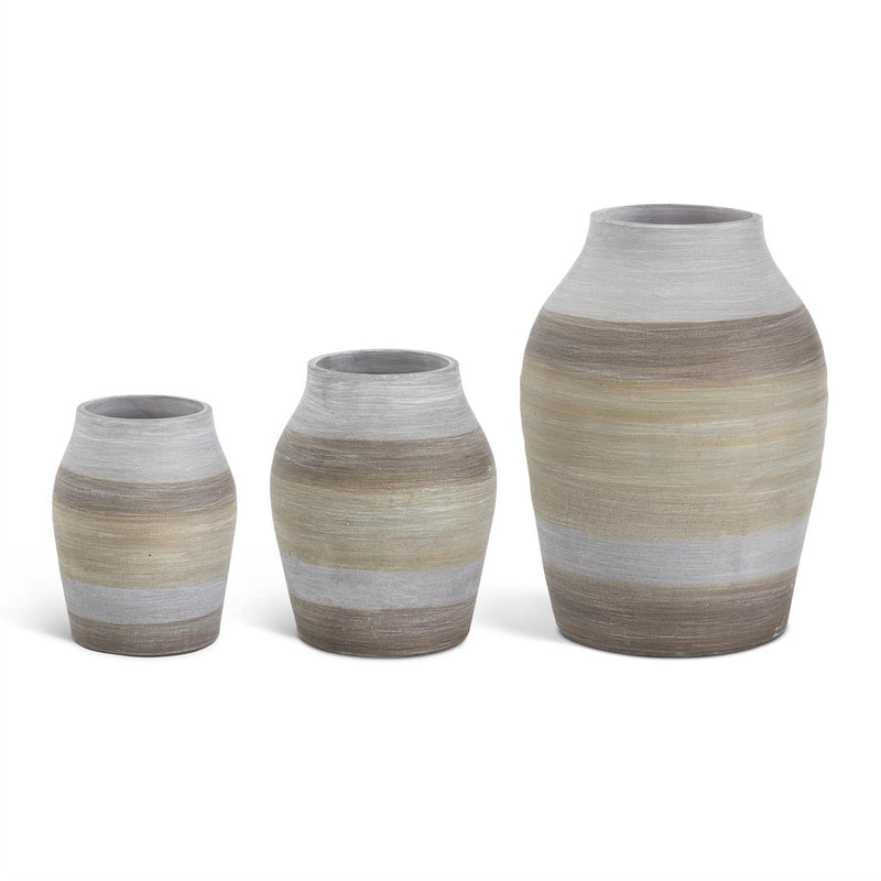 Brown Grey and Green Striped Terracotta Vases
