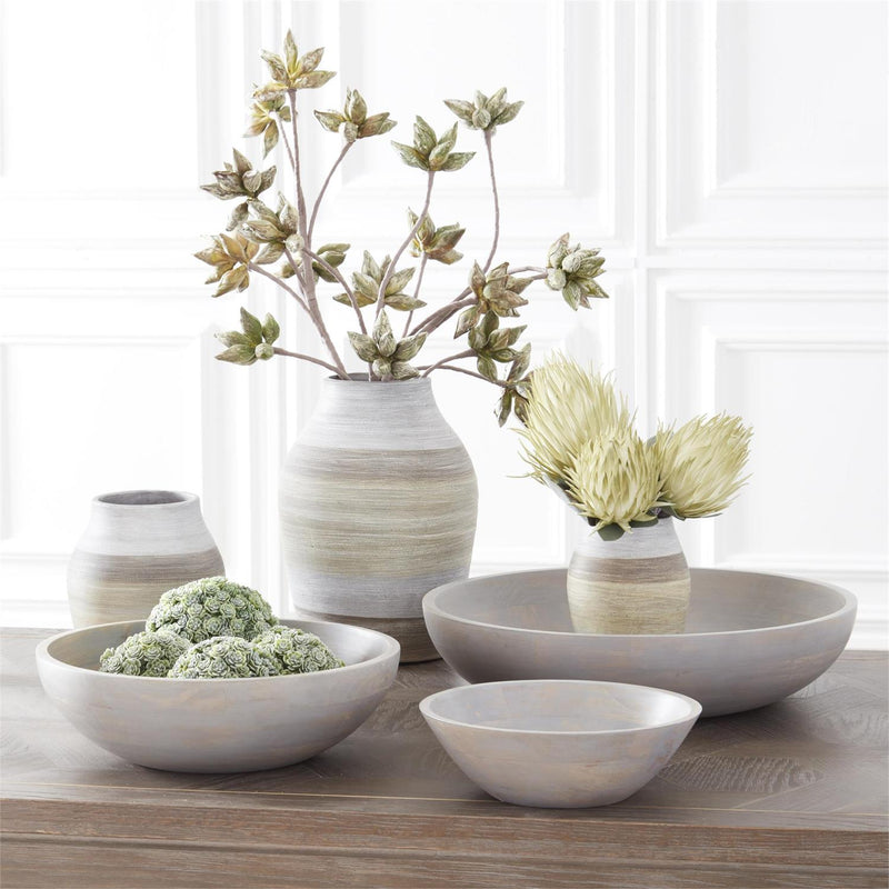 Brown Grey and Green Striped Terracotta Vases