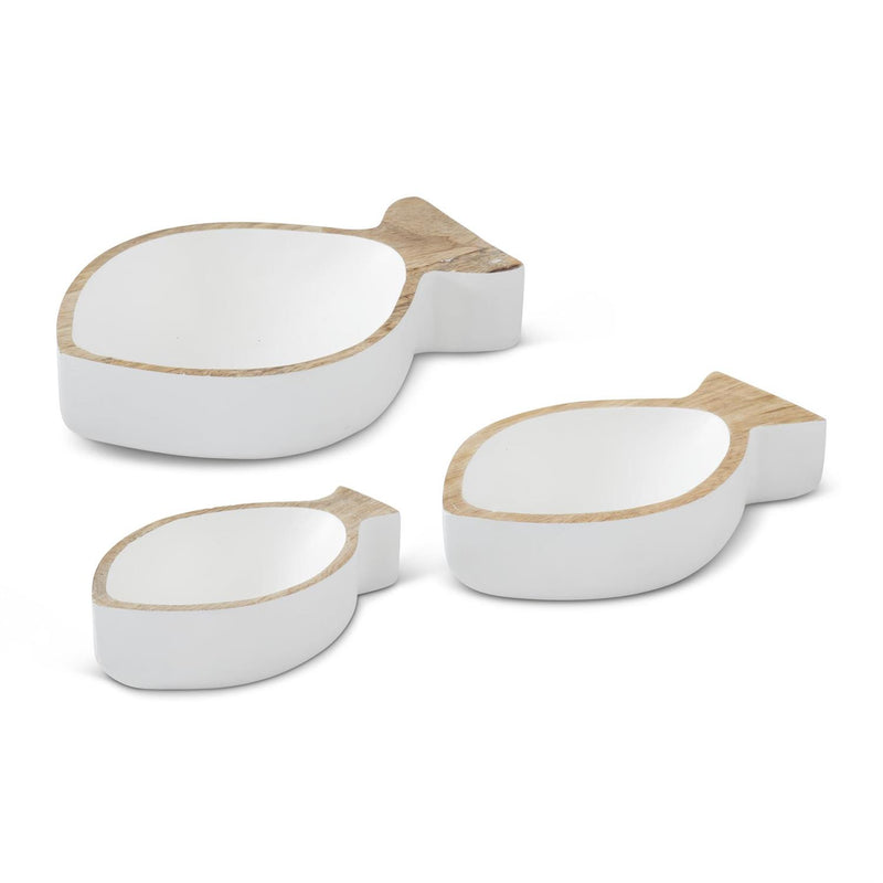 Carved Wood Fish Trays w/White Centers