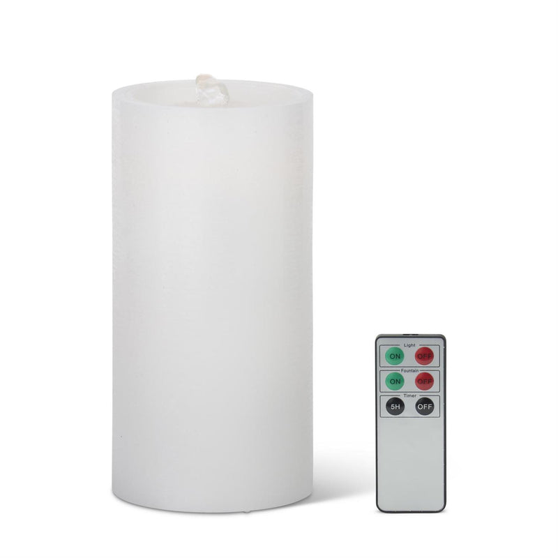 White candle with a remote control on a white background