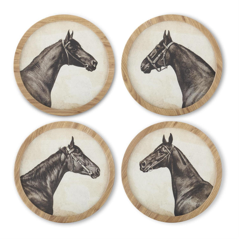 Round Natural Framed Horse Head Prints