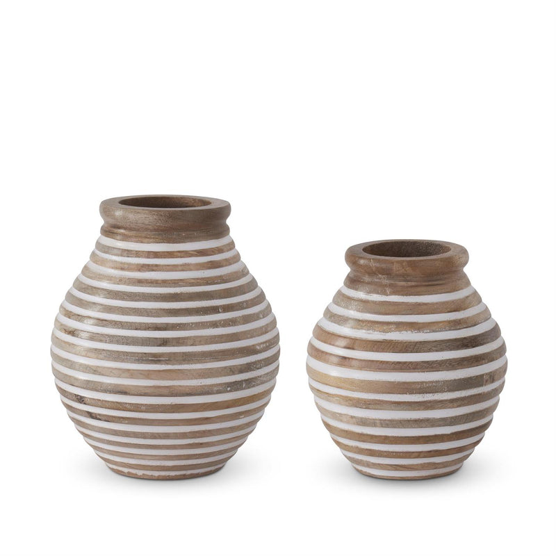 Horizontal Line Carved Wood Vases