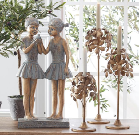 Blue & Gold Girls with Bird Statue