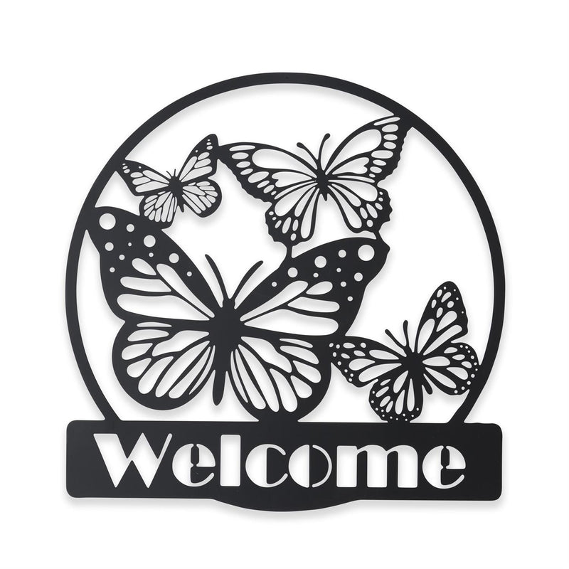 Black Metal Cutout Butterfly Welcome Sign