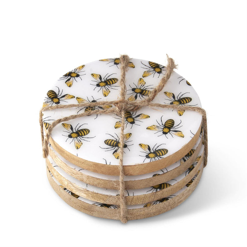 Bee Enameled Wood Coasters